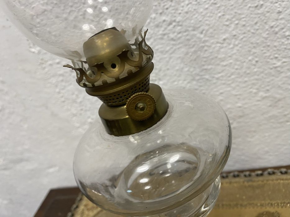 Настолна стъклена лампа със стъклен абажур Чехословакия 1930 1950