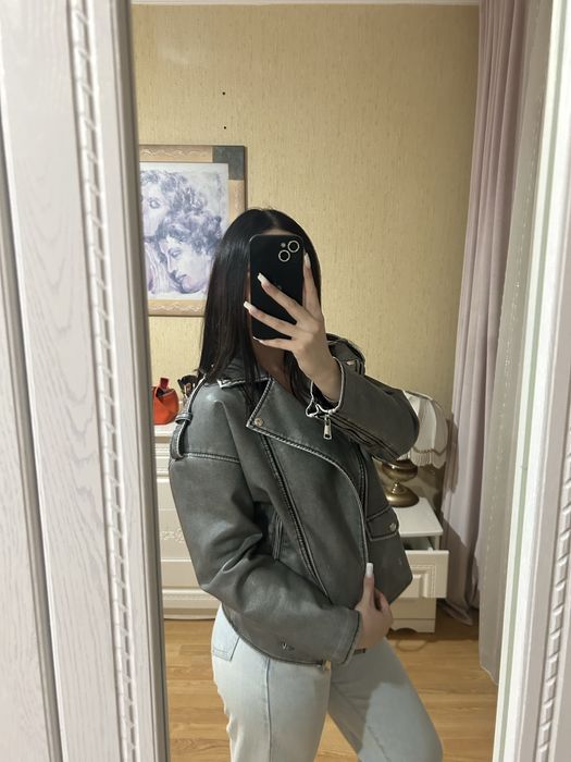 Косуха кожанка серая графит