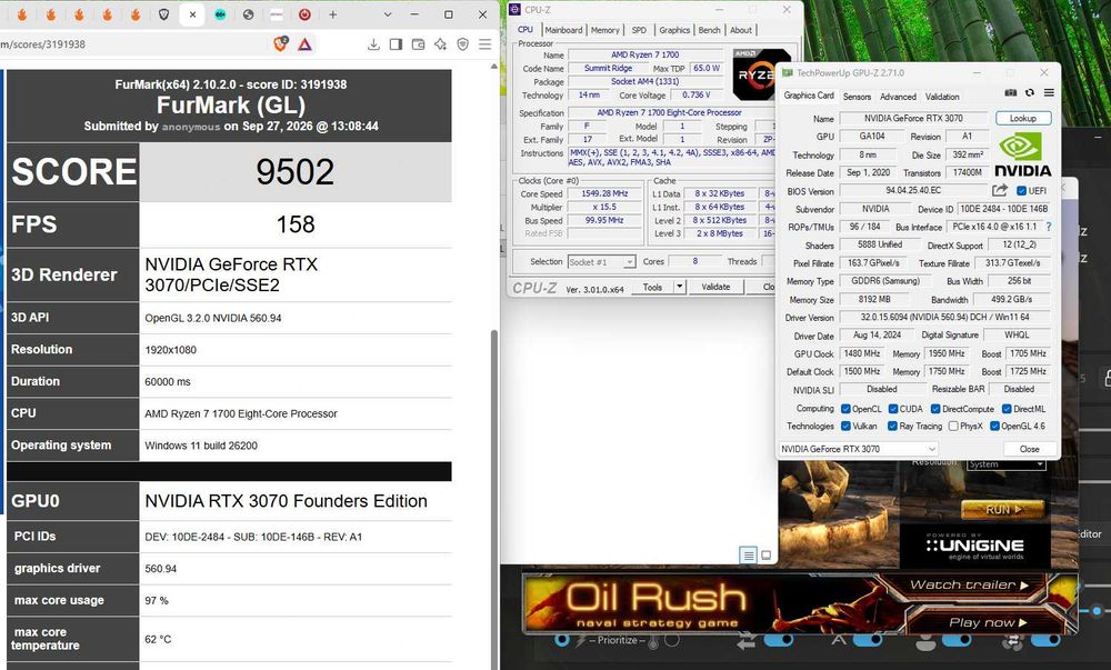 PC Ryzen 7-1700-RTX 3070-32gbDDR4 /240 SSD