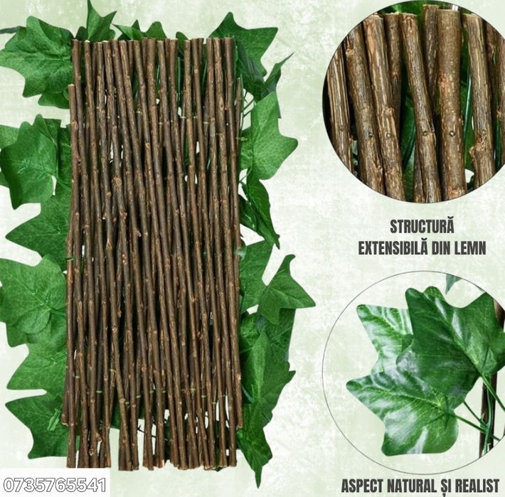 Gard viu decorativ extensibil artificial de iedera rezistent UV