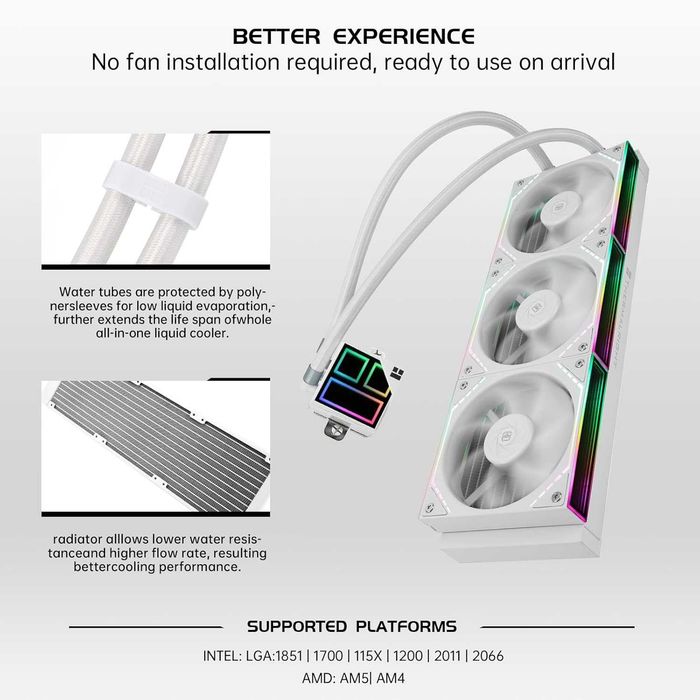Cooler Lichid CPU AIO Thermalright Frozen Infinity 360 ARGB,pentru Desktop Ventilatoare PWM 2000RPM,AMD AM4 AM5 Intel LGA1150 1151 1200 2011 1700 1851