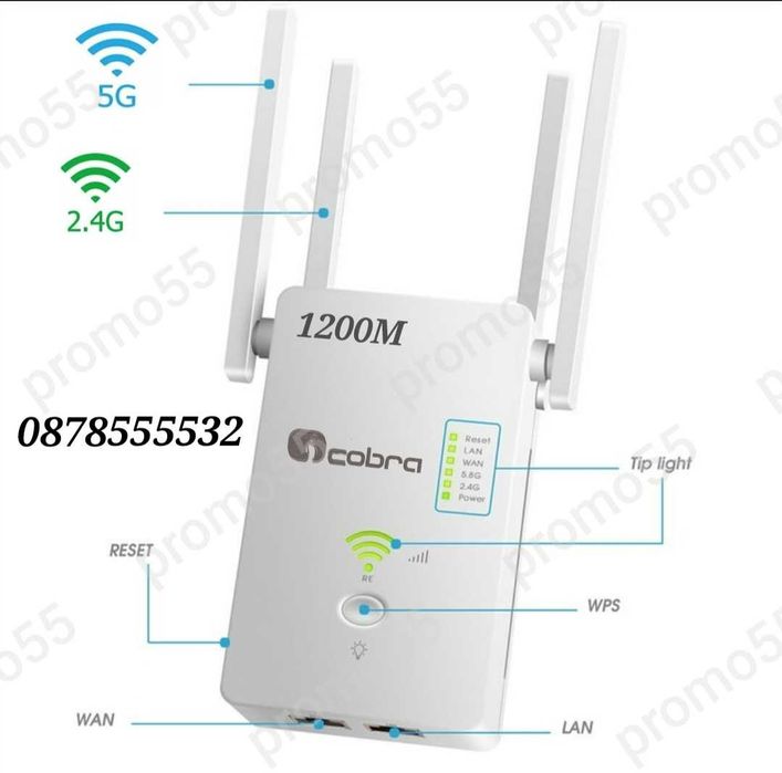 Мощен WiFI Усилвател за рутер, Безжичен репитер за усилване на сигнала