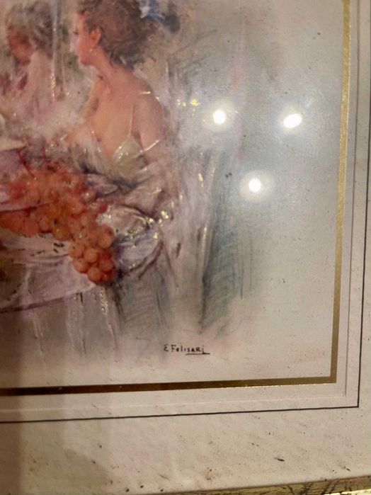 Tablou original E Felisari – scena romantica cu femeie si struguri