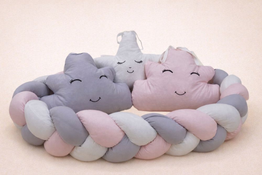 Обиколник плитка 240 см розово/сив + 3 декоративни възглавници