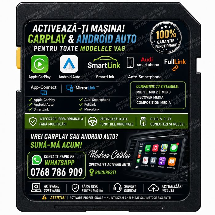 Card SD Activare CarPlay & Android Auto SEAT / VW / Audi / Skoda FULL LINK SmartLink App Connect