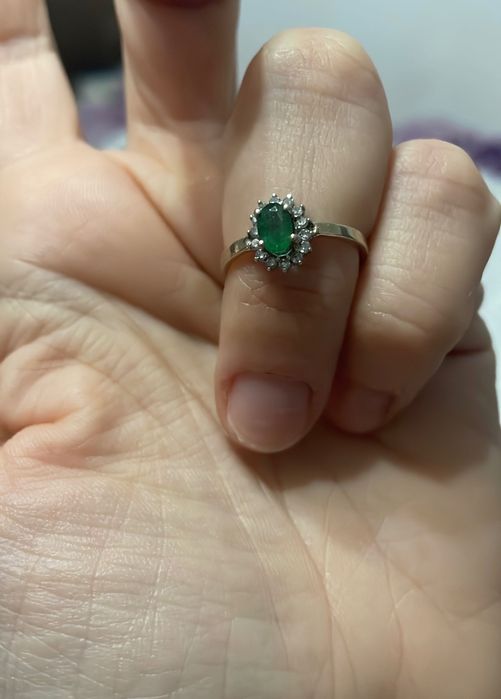 Veriga din aur alb de 18k cu smarald natural si diamante naturale