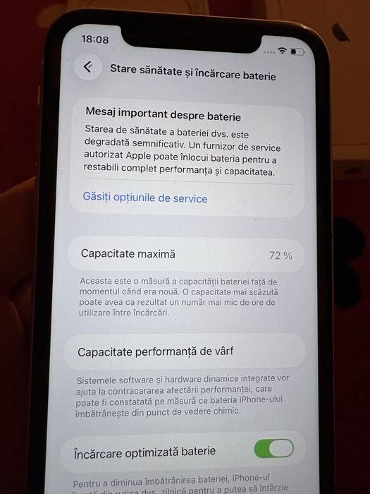 Iphone 11 baterie 72% nu a fost schimbata