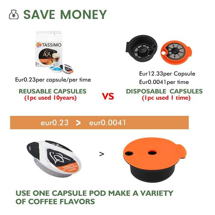 Capsula cafea compatibil Bosch Tassimo, reincarcabila portocaliu