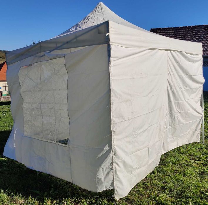 Cort Pavilion Alb 3x3 m cu Pereti Laterali si Ferestre