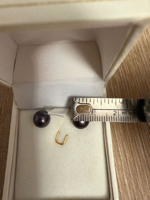 Cercei Aur Alb 18K Perle Gri inchis/Negre