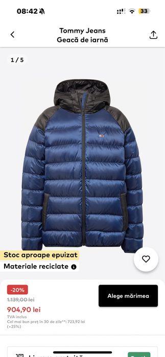 Tommy Hilfiger geaca  iarna  puf gluga marimea M model 2024  originala