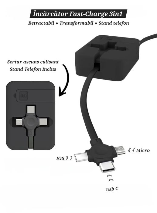 Cabluri Fastcharge+Date 3în1: IOS/USBC/USB. Diferite modele.