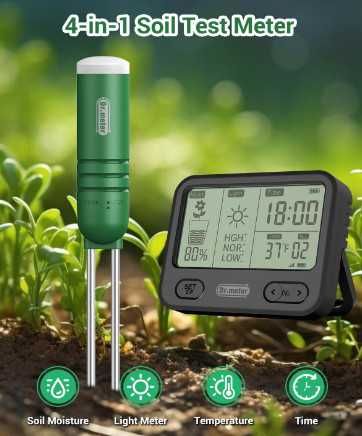 Dr.meter 4-в-1 безжичен тестер за почва, 2 сонди + LCD дисплей