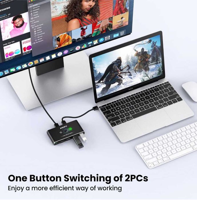 USB превключвател KVM алуминиев USB3.0 2 компютъра споделящи 4 USB