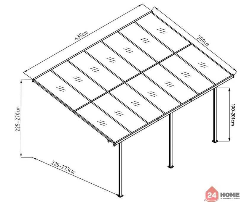 Алуминиев навес за тераса/веранда Westmann антрацит 313x300 cm, 9 кв м