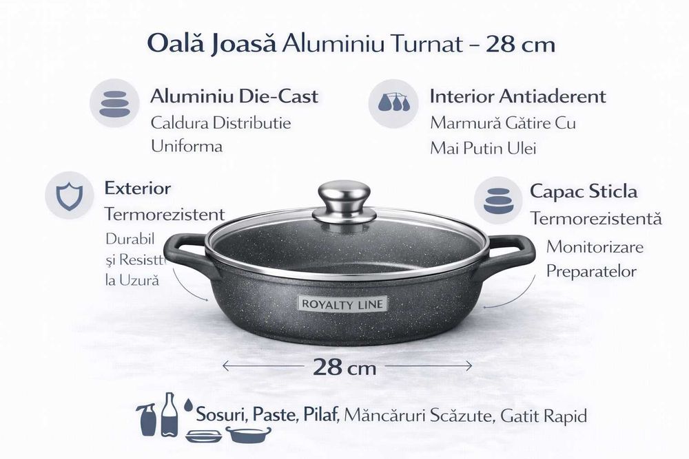 Oala joasa din aluminiu turnat cu capac 28 cm Royalty Line