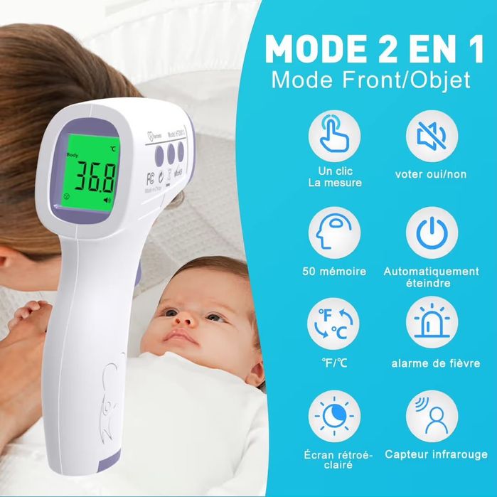 Termometru cu infraroșu Fără contact Ecran LCD cu funcție de memorie – Alb