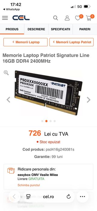 Ram laptop patriot ddr4 2400mhz