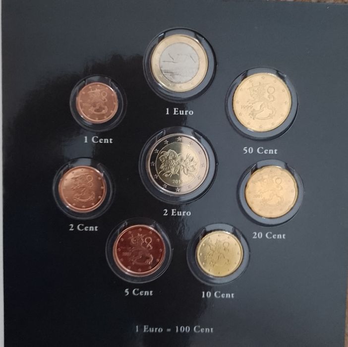 Финландия, албум с монети до и след еврото.