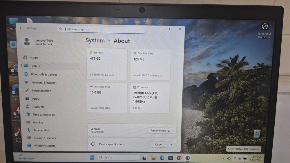 Vând laptop Lenovo ThinkPad T490 i5 16GB RAM 512 SSD
