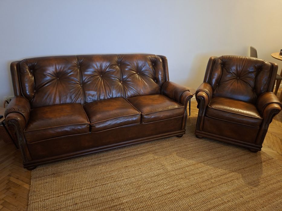 Canapea si 2 fotolii piele naturala