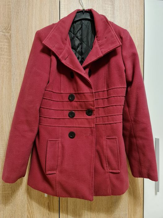 Palton roz nasturi negri elegant dama femei marime 42