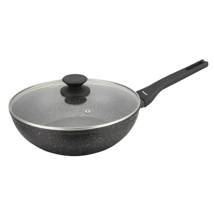 Tigaie wok neagra cu capac, din marmura, 28 cm, Klausberg