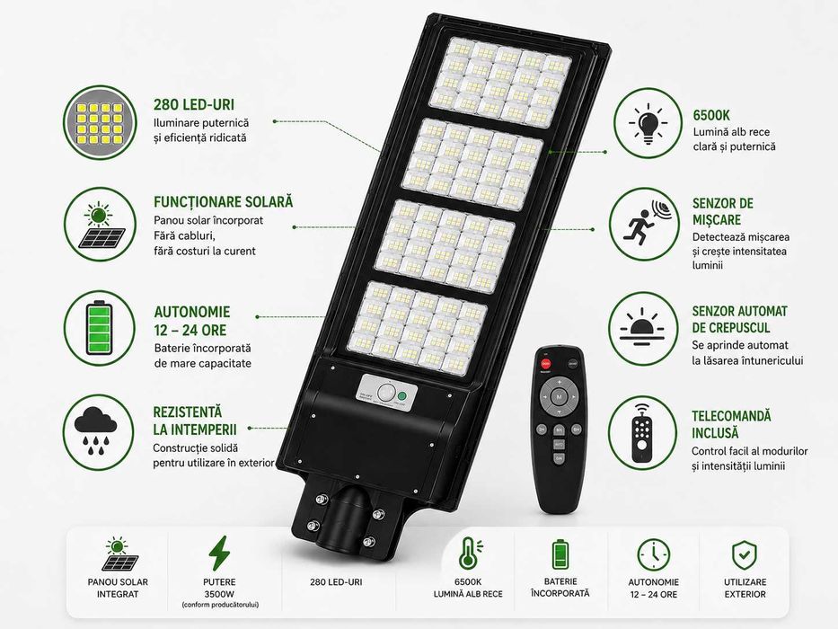 Lampa stradala solara LED Hayami 6500K