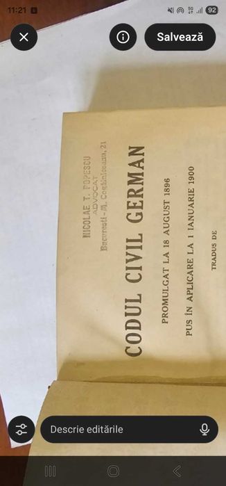 Codul Civil German 1914 – Casolteanu – EX LIBRIS Nicolae T Popescu Cavaler Ordin Mihai Viteazu, prefect Ilfov 1931-1933, secretar general PNT Buc 1932