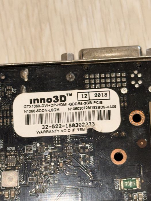 Видео карта  GTX 1060 3GB GDDR5