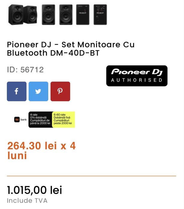 Boxe Pioneer DJ DM-40 active 2 x 19W bass puternic pret foarte bun
