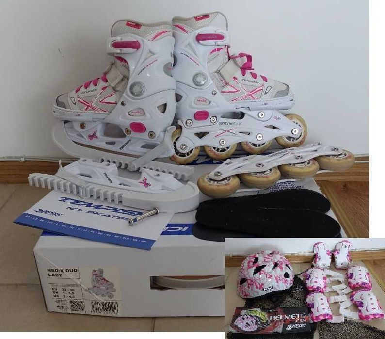 Детски кънки за лед / ролери № 33-36, каска, протектори