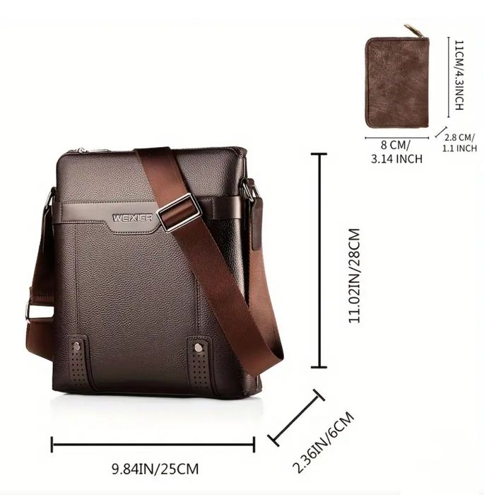 НОВА мъжка черна чанта от естествена кожа + портфейл Подарък