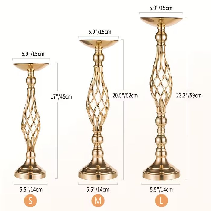 Златни вази за цветя тромпети Поставка за цветя