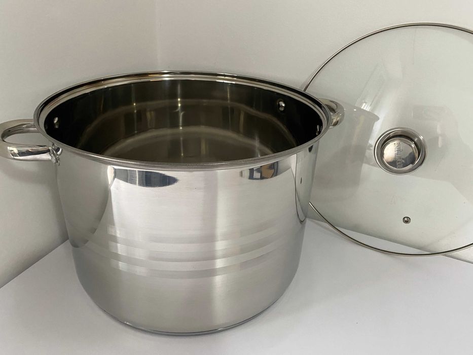 Oala inox 11 litri cu capac de sticla pentru gatit zilnic