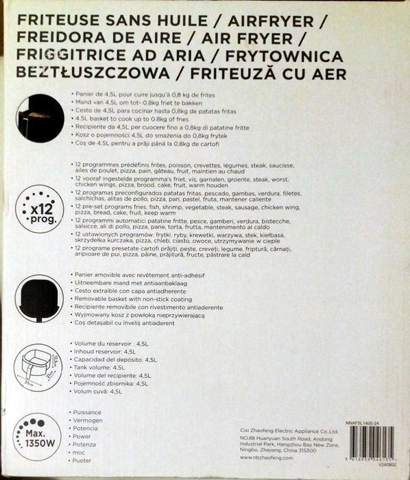 Air Fryer 4.5L 60 min timer