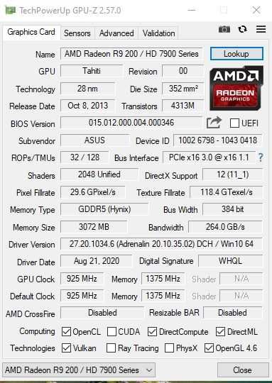 Placa video gaming Asus HD 7970 R9 280x 3Gb Impecabila