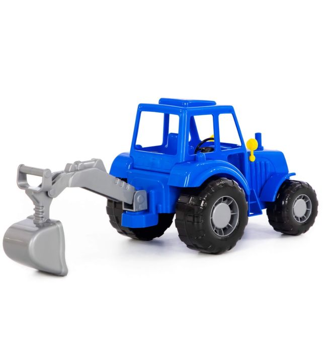 Синий трактор с лопатой.