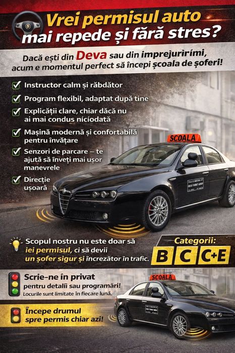 Instructor auto categoria B, C, C+E. (cat. B pret 2.500 lei )