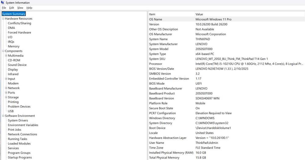 Lenovo ThinkPad T14 Gen 1 - i5-10210U / 256 GB SSD / 16 GB RAM