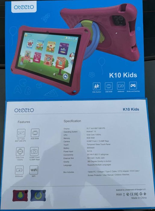 Bolalar plansheti OTEETO K10 Kids, 8/256 GB, 6000 mAh, 10.1 dyum