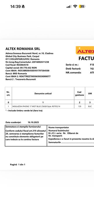 [Nou] iPhone 17 256GB la cutie garantie