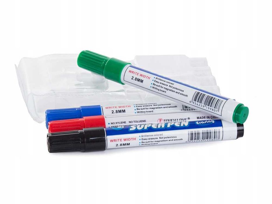 Set 4 Markere Whiteboard Lavabile Negru Albastru Rosu Verde 2.8 mm