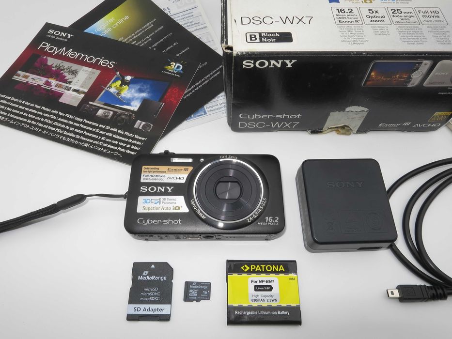 Sony Cyber-Shot WX7 ултра компактен цифров фотоапарат, дигитална камера в черен цвят, като нова, 16MP, Full-HD видео, 5х оптичен зум, работи перфектно