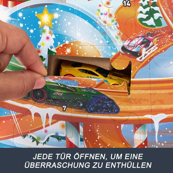 Коледен Календар Hot Wheels 8 коли Хот Уилс 16 аксесоара Адвент календар с изненади