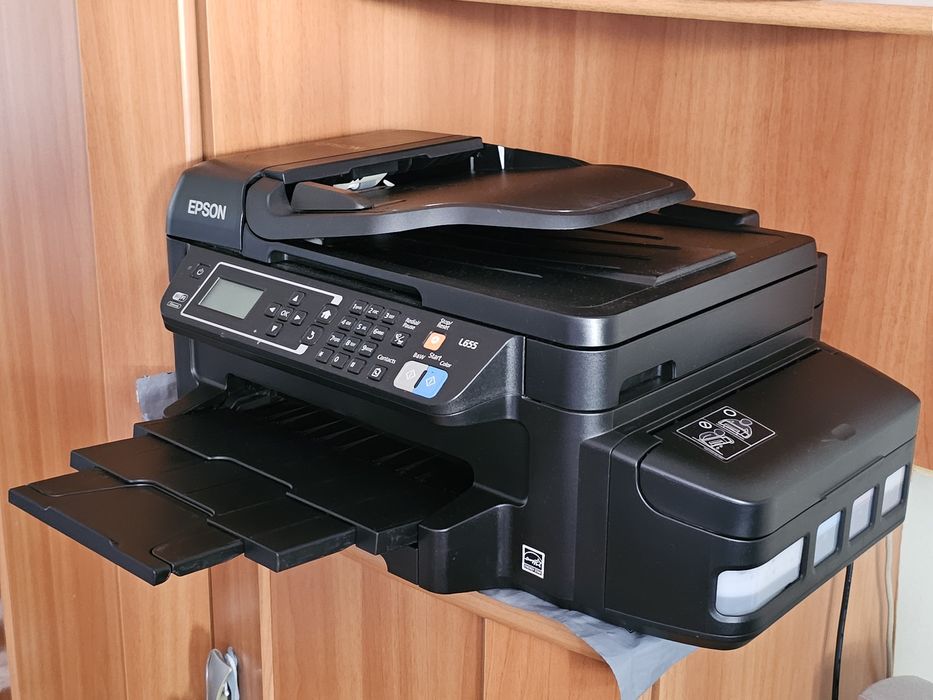 Imprimantă Multifuncțională Epson L655 – CISS, (Print / Scan / Copie / Fax), Duplex, Wi-Fi, ADF, Test Duze Impecabil, Uz ocazional