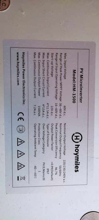 Vând  microinverter hoymiles
2 bucăti(noi)
Model HM 1500
4intrări
4ies