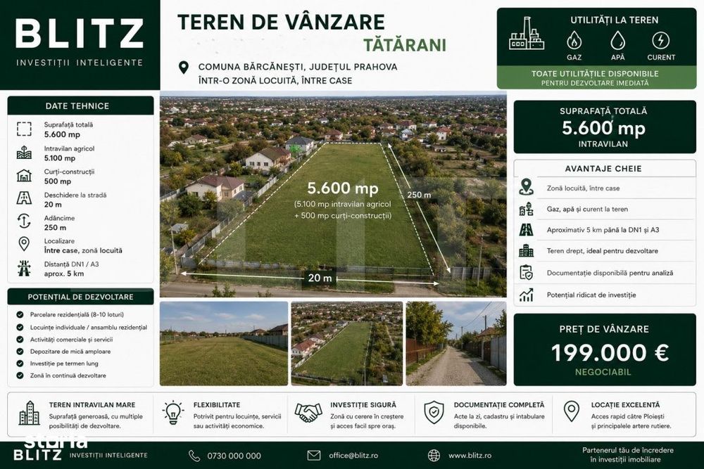 Teren intravilan+extravilan, 5.600 mp, zona Tatarani, Barcanesti