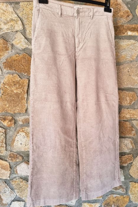 Pantaloni catifea wide leg, cu talie înaltă