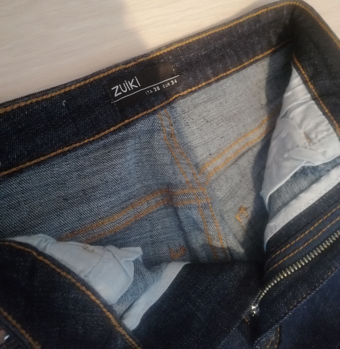 Blugi skinny cu aplicații, talie medie, mărimea 34, indigo